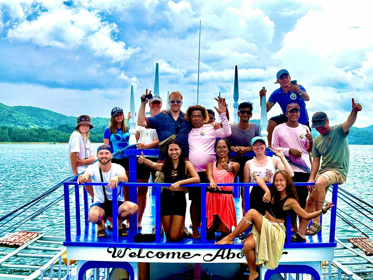 Crew and guests on deck